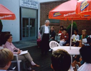 Sol Price speaking to Aaron Price Fellows at Price Club, 1992